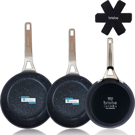 Briebe Black Titanium Set 3 Poêles à Frire Antiadhésives à Induction 20-24-28cm, Aluminium Forgé  Noir (1/5)