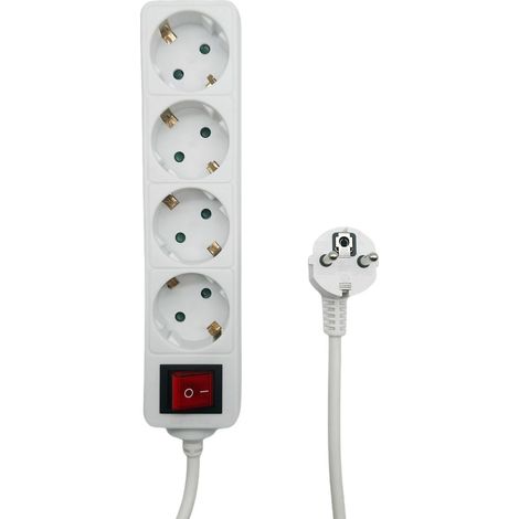 MicroConnect Schuko-Steckdosenleiste mit 4 Steckdosen und 5M-Schalter, Weiß, MC-GRU0045WS
