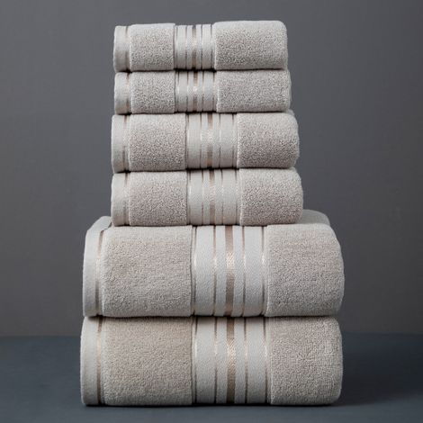 Lot de 8 serviettes en coton visage main bain marron clair (1/5)
