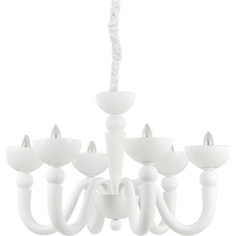 Lampadario Shabby Chic-Provenzale Bon Bon Metallo Bianco 6 Luci (1/3)