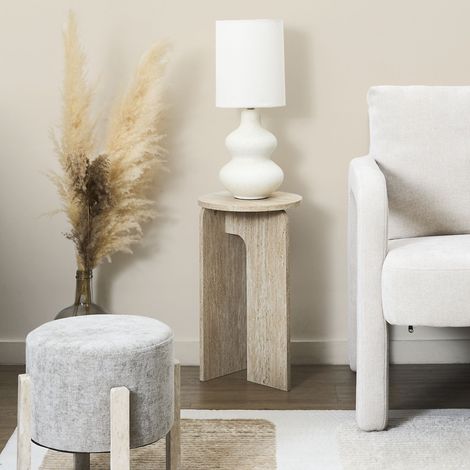 The Home Deco Factory – Table d'appoint ronde effet pierre naturelle 30 cm – Design minimaliste – Compacte pour espaces réduits – Couleurs blanc et beige