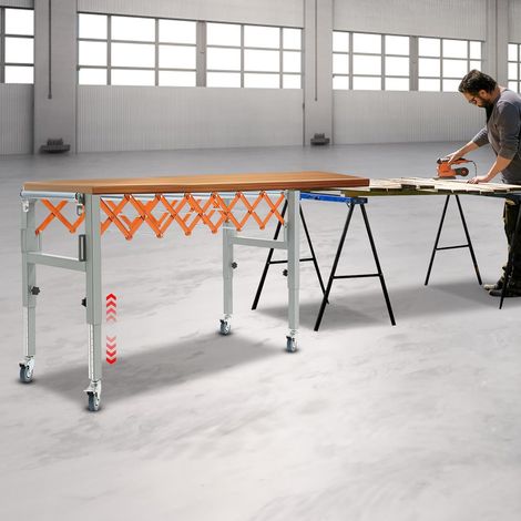 Convoyeur à roulettes extensible - Charge maximale : 50 kg - Avec 4 roues de frein universelles - Sur le sol - Portable - Table réglable - Pour le transport de lignes de montage (1/5)