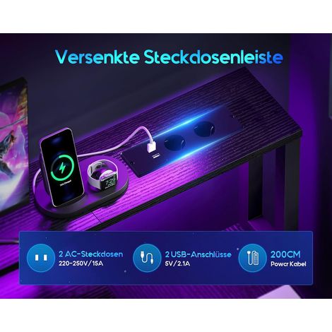 Gaming Schreibtisch mit LED und Schubladen 140 x 48 cm Schwarz Coleshome (1/5)