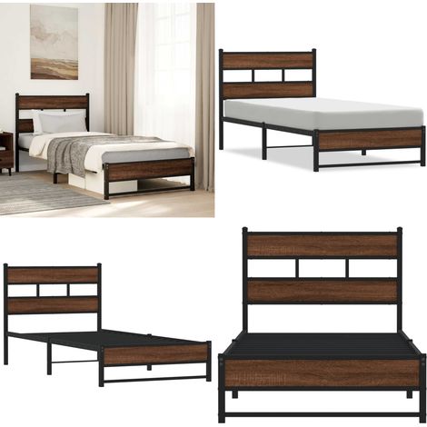 vidaXL Metallbett ohne Matratze Eichen-Optik 100x200 cm (1/5)