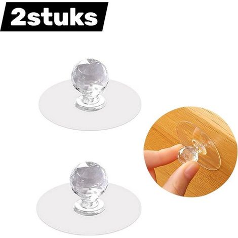 Poignée - Autocollante - Poignée en forme d'acrylique transparent - Bouton à coller - Bouton pour commode - Bouton pour commode - Poignée de porte pour fenêtre en verre - 2 pièces (1/5)