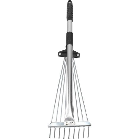 Râteau de jardin en acier inoxydable, manche extensible, résistant à la rouille, 9 dents, râteau à feuilles pour le désherbage et le nettoyage (1/5)