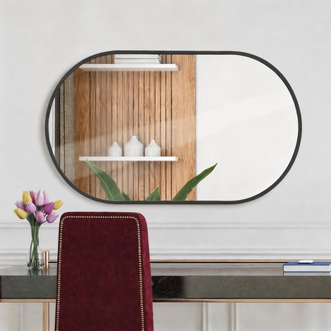 Miroir, Miroir Mural, Diamètre 75x50 cm, Cadre en Métal, Facile à Installer, pour Salle de Bain, Salon, Chambre, Entrée, Couloir,Noir (1/5)