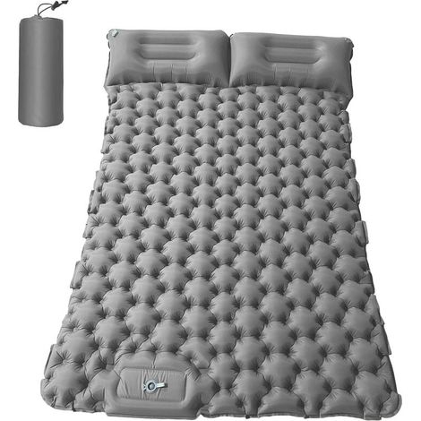 Matelas de camping pour 2 personnes avec oreiller pneumatique Matelas pneumatique portable Matelas de couchage imperméable pour sac à dos,Argent,