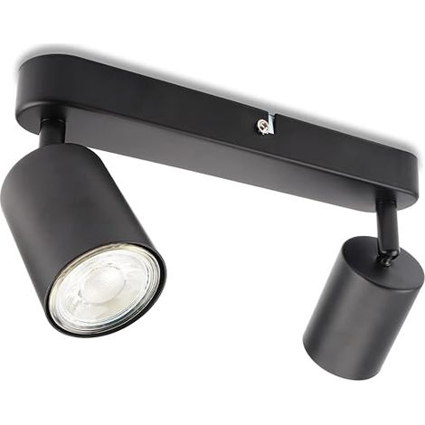 LED Ceiling Light with 2 Flames Swivel and Swivel Wall Spotlight GU10 without Bulbs 230V Black for Living Room Bedroom Kitchen (1/5)