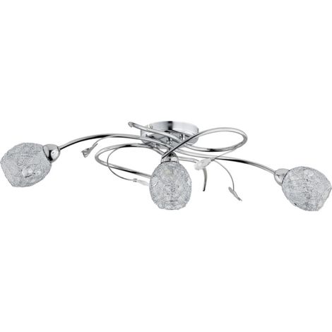 Alfa ORLEAN Glamour Chrome Ceiling Light Fixture, 3 Crystal Shades, 3x E14 Bulbs Max 10W, Modern Flush Mount Lamp for Living Room Bedroom Dining, 70x38x20 cm