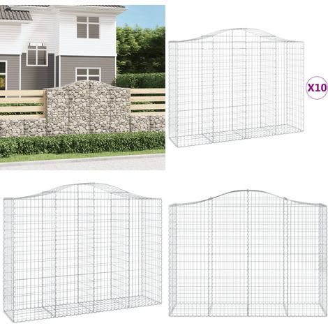 Gabionen mit Hochbogen 10Stk. 200x50x140/160cm Verzinktes Eisen - Gabionen - Gartendekoration - Gartenzubehör - Zaun - Sichtschutz - Home & Living (1/5)