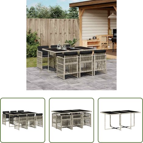 vidaXL Set comedor jardín 7 pzas y cojines ratán sintético gris claro (1/5)