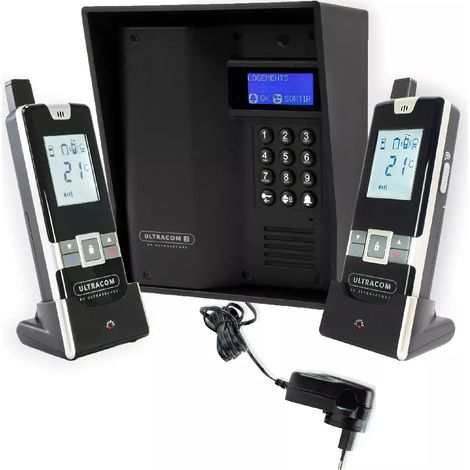Interphone autonome sans-fil collectif / multipropriétés UltraCOM3 visière noire + 2 combinés + transformateur 12V (1/5)