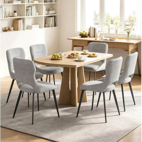 MEUBLIV lot de 6 chaises de salle à manger grises, en chenille, dossier ajouré (1/4)