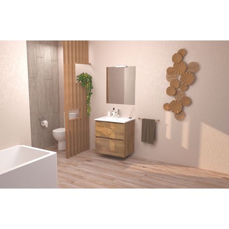 ONDEE - Mueble de baño BELIS + espejo suspendido - Entregado montado - Ancho: 60cm - Acabado: Madera (1/5)