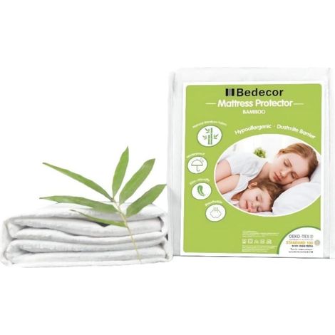 Pack de 2 - Fibre de Bambou Protège Matelas imperméable, Ultra Doux, Respirant, Hypoallergénique, Silencieux-90x190/200cm (1/5)
