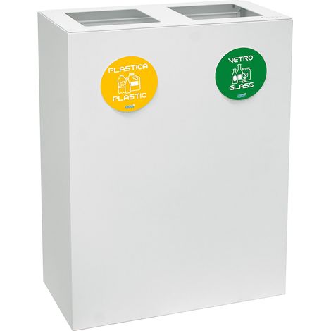 Pattumiera per Raccolta Differenziata 2 Scomparti 120 L 60x30x80 cm in Acciaio Verniciato Bianco