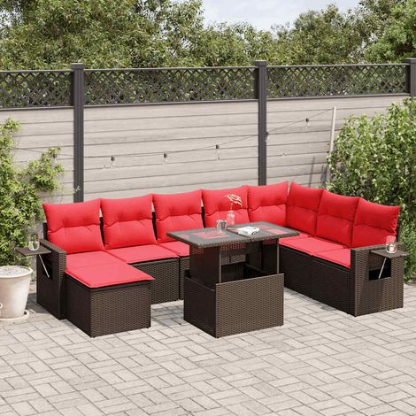 9-teiliges Gartensofa-Set mit Kissen, braun, Polyrattan (1/5)