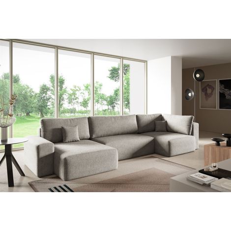 Wohnlandschaft mit Schlaffunktion ARONA XL Stoff Centaur Graubeige Ottomane Links