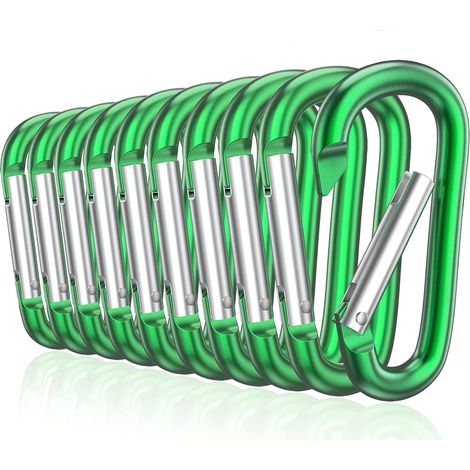 10-pack, 7.6cm D-shaped aluminum keychains, suitable for key chains, green.