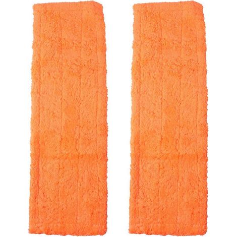 Lot de 2 têtes de balai à poussière en microfibre, housses de rechange corail, pour le nettoyage ménager (orange). (1/3)