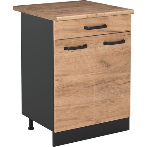 Mobiletto base cucina R-Line, Rovere dorato/Antracite, 60 cm con cassetto piano di lavoro Rovere dorato, Vicco (1/5)