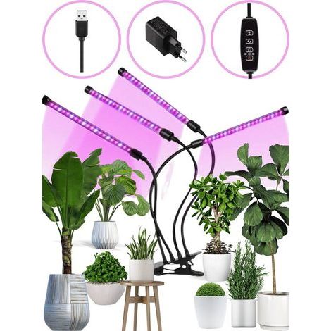Plant lights, 4-head full-spectrum LED plant grow lights, equipped with 80 LED beads, with 3/9/2 hour automatic on/off timer, suitable for seedlings and succulents. (1/5)