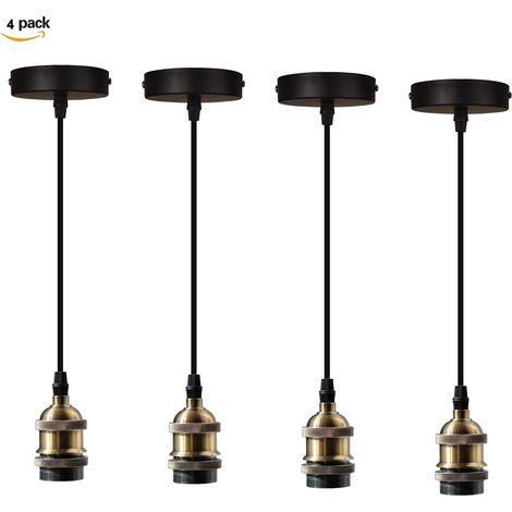 4 Stück Vintage Pendelleuchte aus Metall Hängelampe 1M Höhenverstellbar E27 60W für Küche Esstisch Wohnzimmer Bars Cafét - Messing