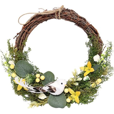 Künstlicher Osterkranz mit Vögeln, rustikale Frühlingsdekoration für Tür und Party (1/5)