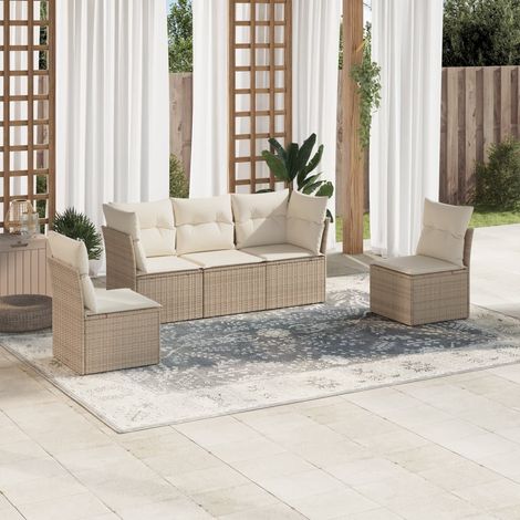 Ensemble modulaire 5 places en résine tressée beige avec coussins lavables Salon jardin (1/3)