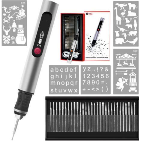Stylo de gravure, outil portable sans fil ultime pour artistes et bricoleurs – Gravez plus de 50 surfaces – Adapté aux débutants – Rechargeable – XU,30 embouts, guide de maîtrise et pochoirs- (1/5)