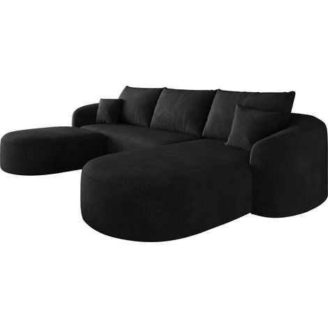 Sofá rinconera U de 266 cm en tejido negro, modular, sin montaje (1/5)