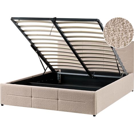 Cama con almacenaje escandinava moderna doble 140 x 200 cm elevable de bouclé beige Massognes (1/4)