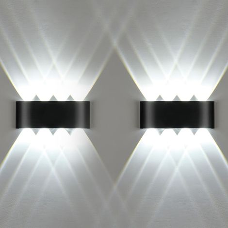 2 Pack LED Éclairage mural, 8W Aluminium Up & Down Lampe Murale, Blanc Froid 6000K, Moderne IP65 Etanche Intérieur Extérieur Applique Murale pour Chambre Couloir Salon Escalier (1/5)