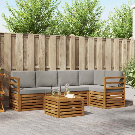 Ecksofa Set 6 pcs Natürlich und Hellgrau Massivholz Akazie (1/5)