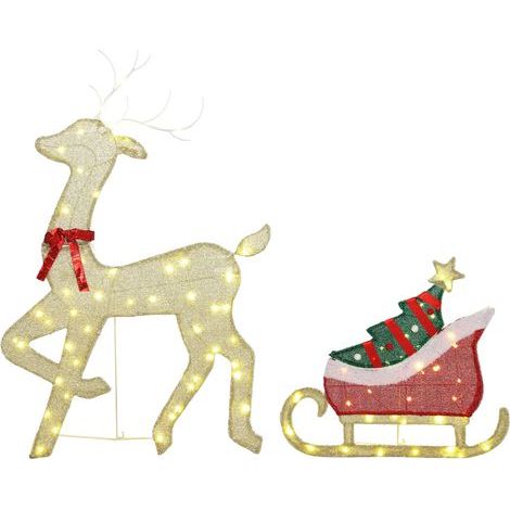 Renne et traîneau lumineux, décoration de Noël extérieure, 95 LED blanc chaud, 8 modes, minuterie quotidienne (1/5)