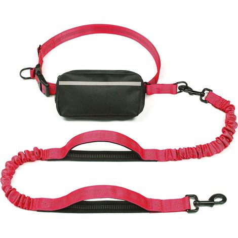 1 laisse mains libres pour chien, pochette zippée, double amortisseur, réfléchissante, ceinture ajustable 68,5-121,9 cm (1/5)