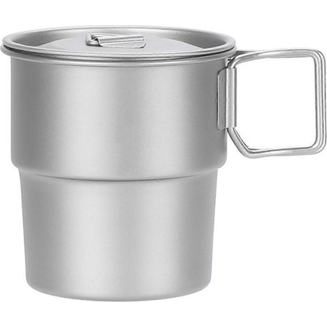 Stapelbare Kaffeebecher aus Titan, Campingbecher, 300 ml, faltbarer Griff, wiederverwendbares Metall