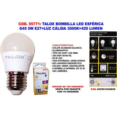 Ampoule LED Sphérique G45 5W E27 Lumière Chaude 3000K 420 Lumens