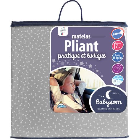 Babysom - Matelas Bébé Pliant 60x120x5 cm - Appoint & Voyage - 1 Face Confort / 1 Face Imperméable Grise - Oeko-Tex (1/5)