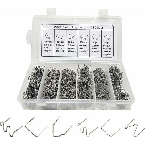 Agrafes Chaudes 6 Types 1200 Pcs Baguettes de Soudage Agrafes Chaudes de Vague Agrafeuses à Chaud Soudure Agrafe Plastique pour Réparation de Pare-Chocs de Voiture, Soudage de Carrosserie-0.6/0.8mm (1/5)