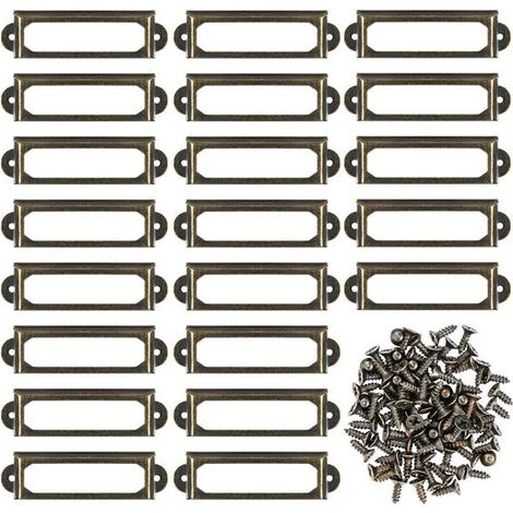 Lot de 50 porte-étiquettes métalliques bronze 60 x 18 mm avec vis, supports pour meubles, tiroirs, armoires, bureaux, bibliothèques et étagères (1/5)