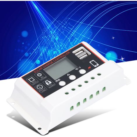 Boîtier blanc avec panneau avant noir, contrôleur solaire pour batterie lithium-ion/batterie au plomb-acide 12V/24V, 10A, 20A, 30A, contrôleur photovoltaïque simple, 10A. (1/5)