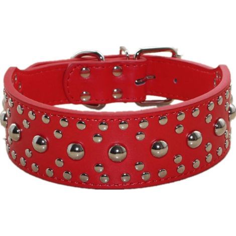 Collier de chien en cuir PU clouté (rouge S)-