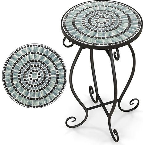 GOPLUS Table d’Appoint en Mosaïque avec Plateau en Carreaux & Cadre en Métal Robuste, Support pour Plantes, 30X30X50 CM (1/4)