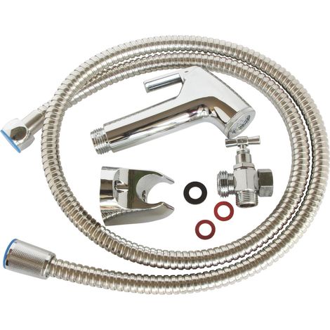douchette WC : robinet 3 voies laiton chromé, douchette ABS, flexible 1,2m, support mural et fixation Installation facile pour un confort optimal (1/5)