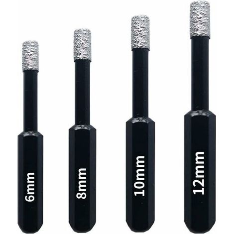 Coffret 4 Forets Diamant Pour Carrelage, Céramique, Grès Cérame, Tuiles, Verre, Pierre. Professionnelles Mèches Diamantées Scies-Cloches - 6Mm 8Mm 10Mm 12Mm