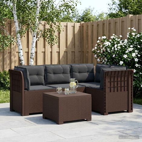 Canapé de Jardin Modulable 4 Places avec Table Basse Style Rotin en PP Marron et Anthracite - PANGIVO (1/5)