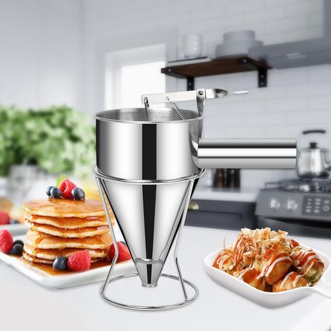 Dispenser di pastella per pancake in acciaio inox con supporto. (1/3)