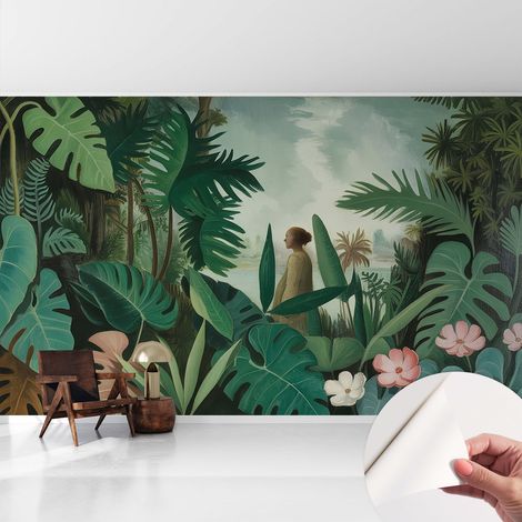 Papier peint autocollant adhésif décoratif avec motifs pour salon et chambre a motif Jungle exotique 416x254 cm (1/5)